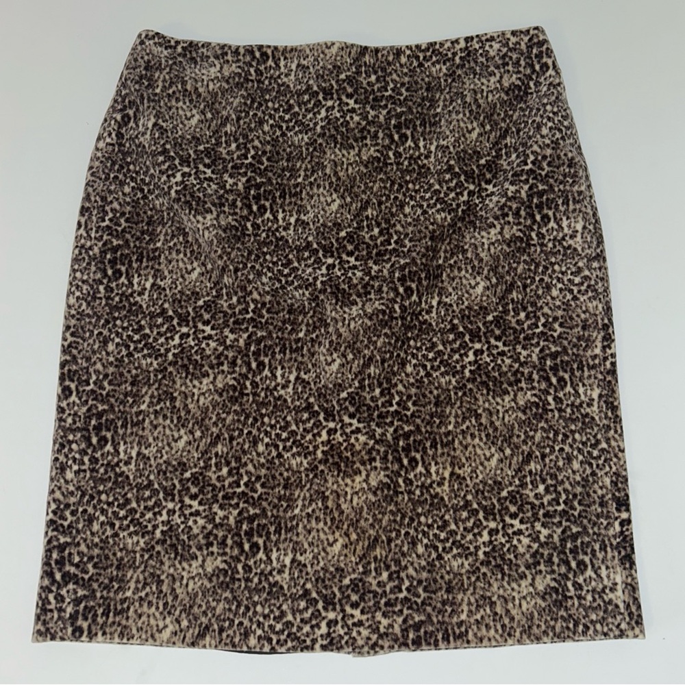 TALBOTS women brown Leopard Print Velveteen LINED rear split Pencil Skirt Size 8